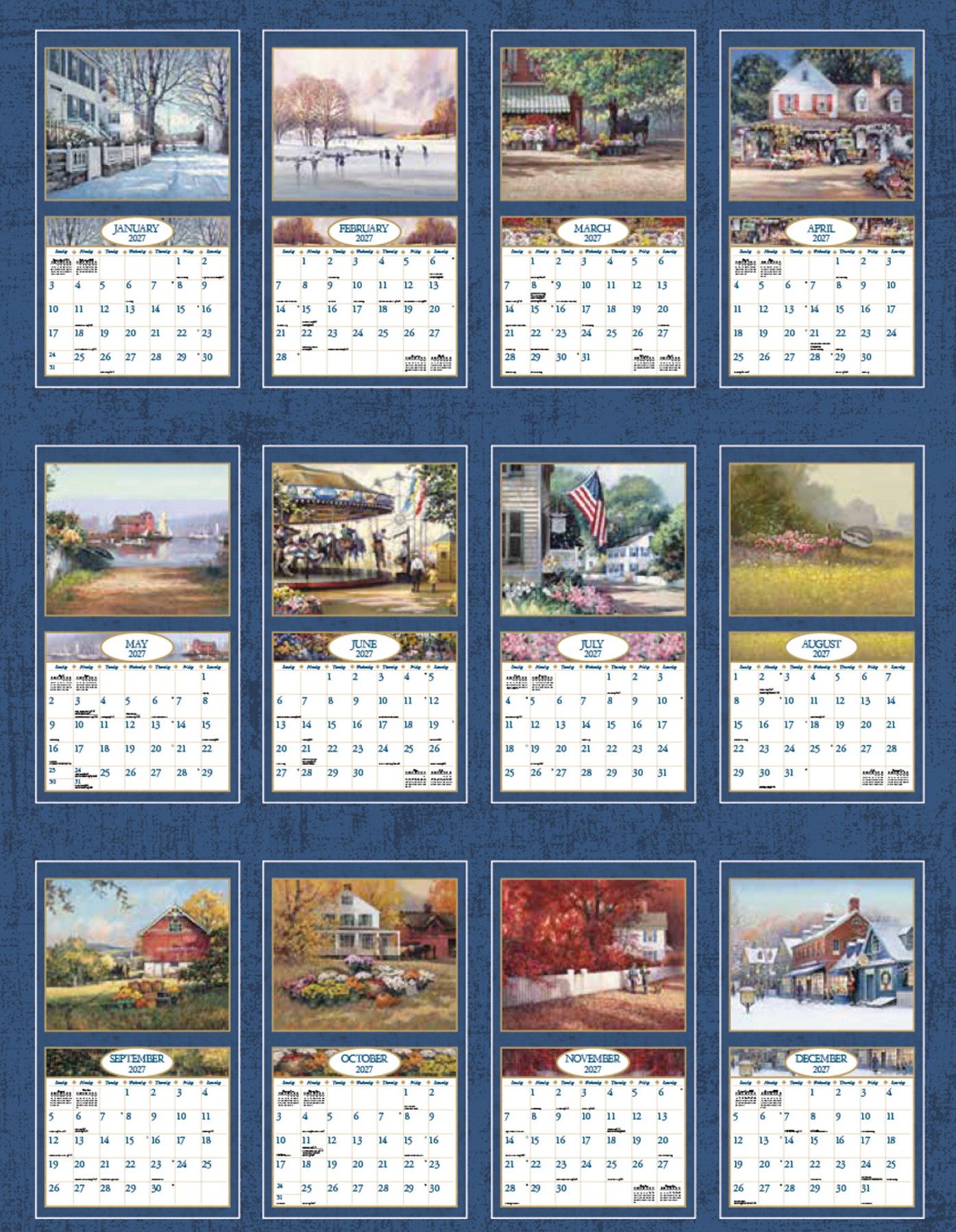 American Dream 2027 Lang Kalender 27991001890_1 Weergave van de 12 maanden van de American Dream wandkalender met sfeervolle schilderijen van Paul Landry.