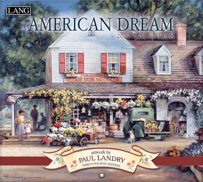 American Dream 2027 Lang Kalender Wandkalender ‘American Dream 2027’ met sfeervolle Amerikaanse landschaps- en dorpsillustraties.