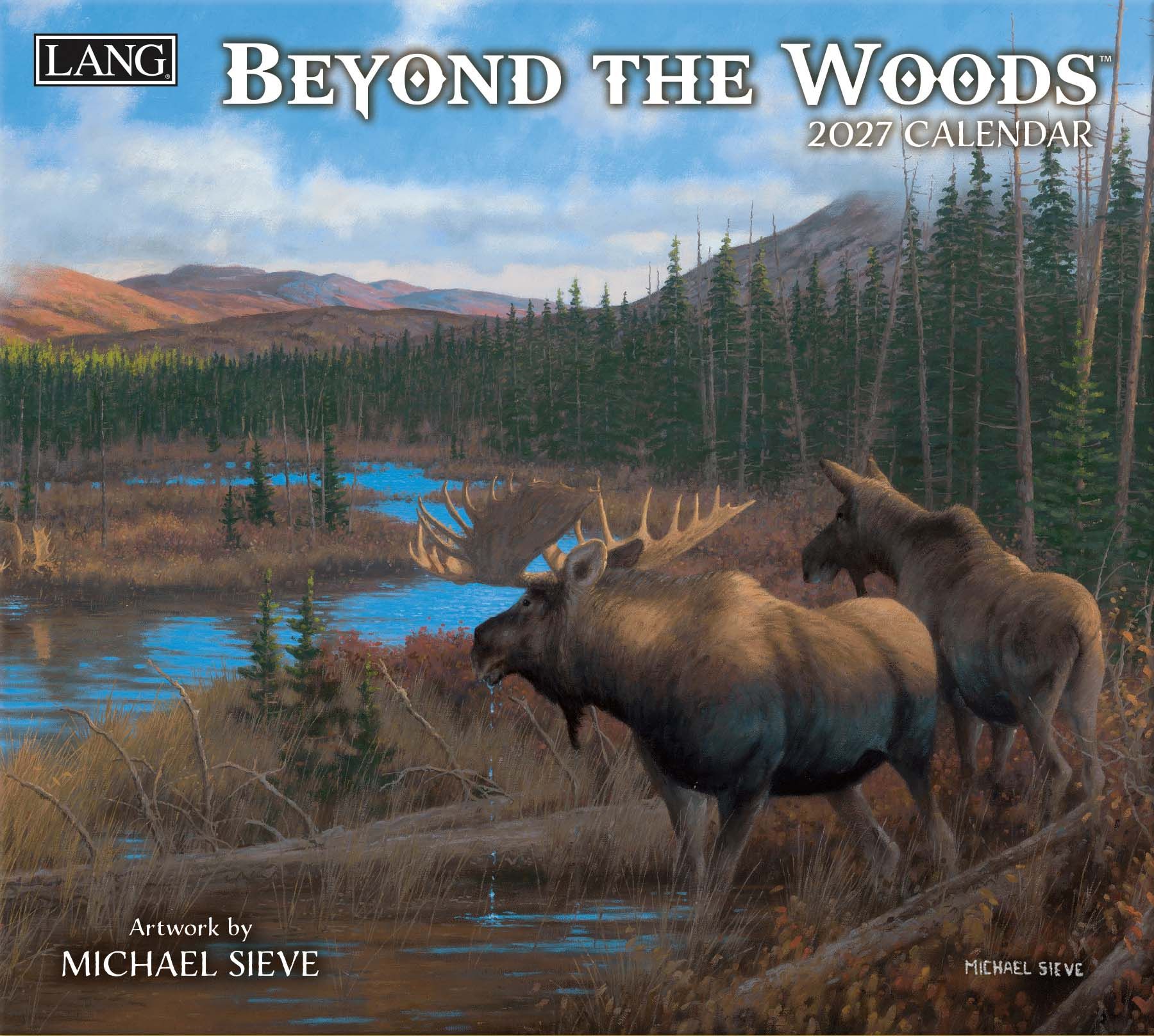 Wandkalender ‘Beyond the Woods 2027’ van Michael Sieve met realistische natuur- en wildlife-illustraties.