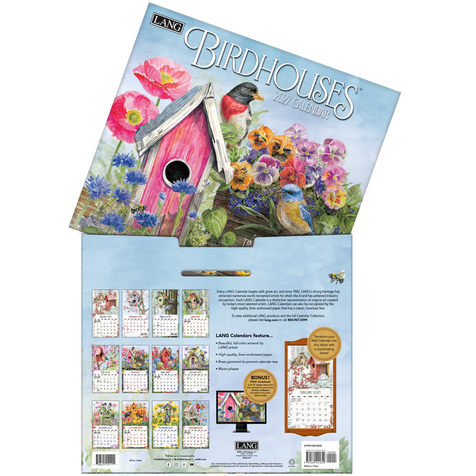 Birdhouses 2027 Lang Kalender 27991001850-04 Tim Coffey Birdhouses 2027 kalender in mooie luxe bewaarhoes.