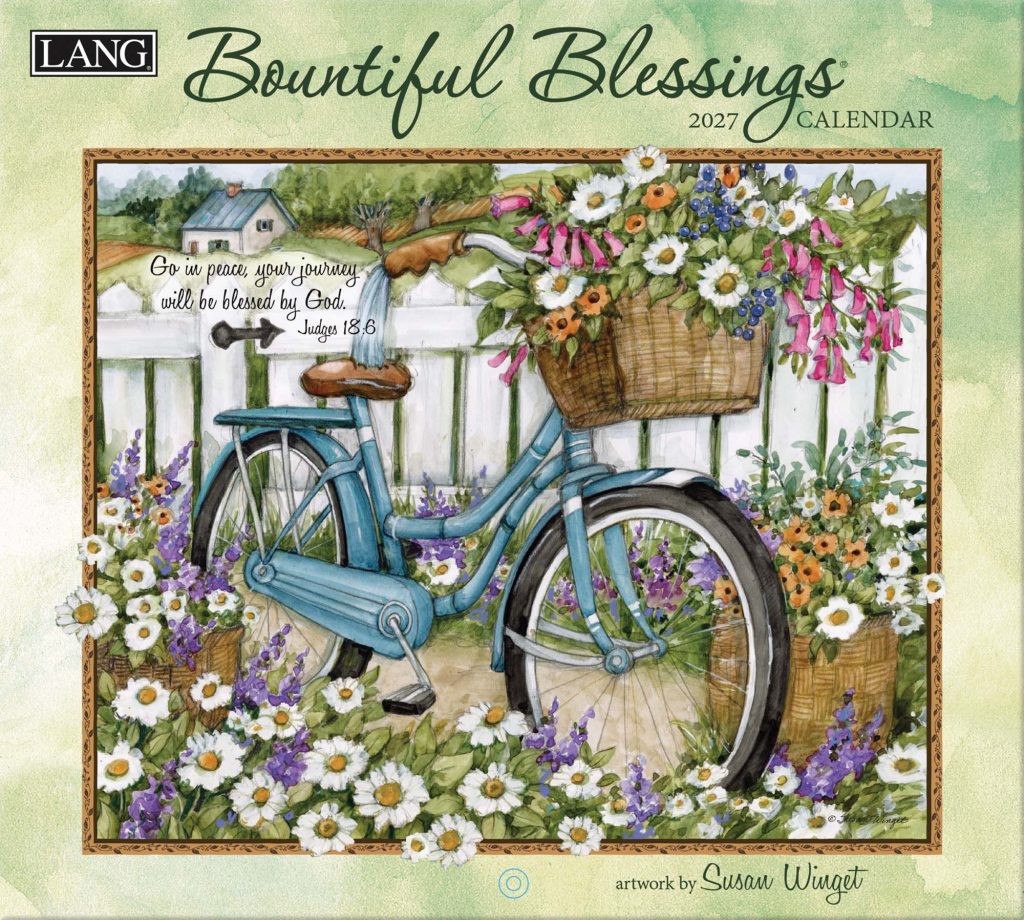 Wandkalender ‘Bountiful Blessings 2027’ van Susan Winget met landelijke en decoratieve illustraties.