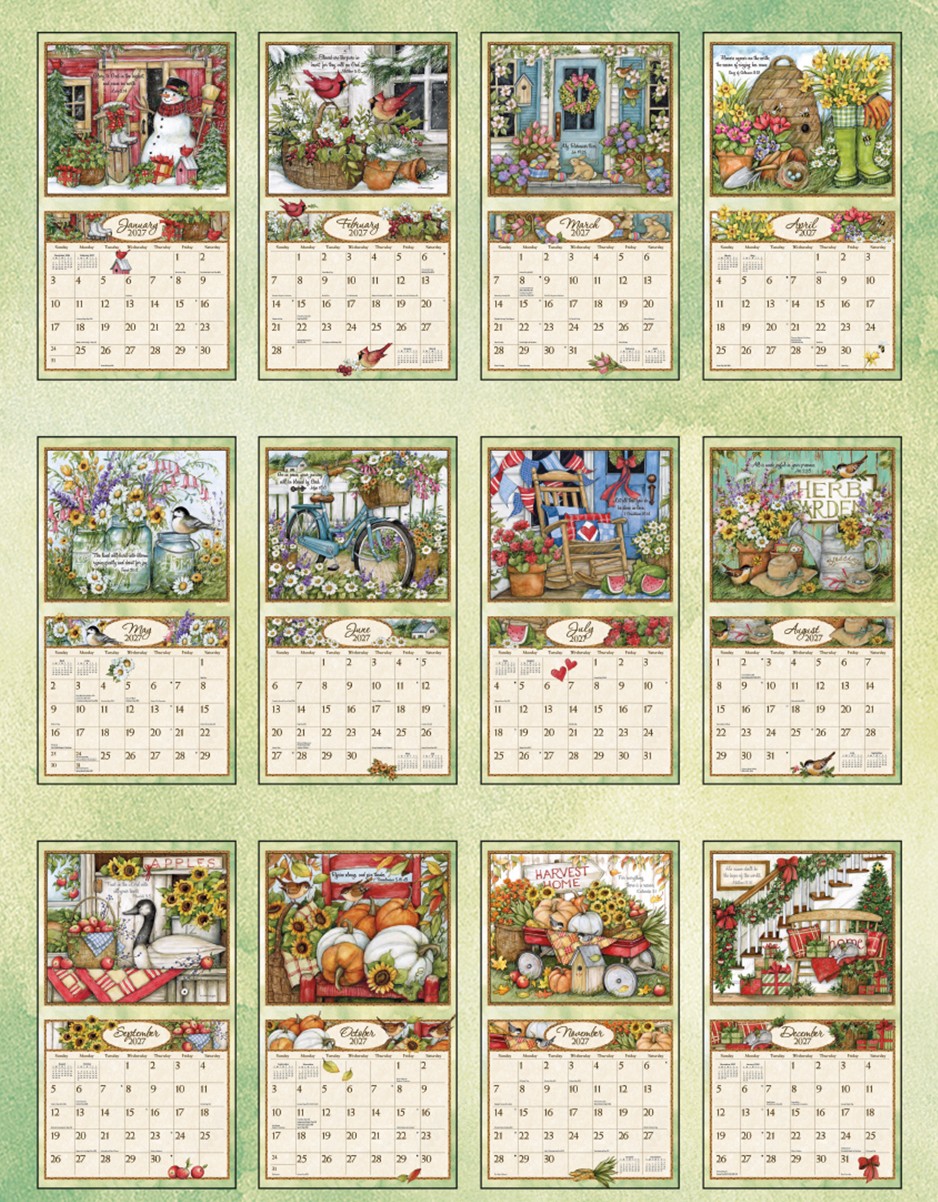 Bountiful Blessings 2027 Lang Kalender 27991001897-02 Overzicht van alle 12 maanden van de Bountiful Blessings 2027 kalender van Susan Winget.