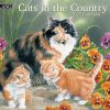 Wandkalender ‘Cats in the Country’ van Susan Bourdet met katten in landelijke natuurillustraties.