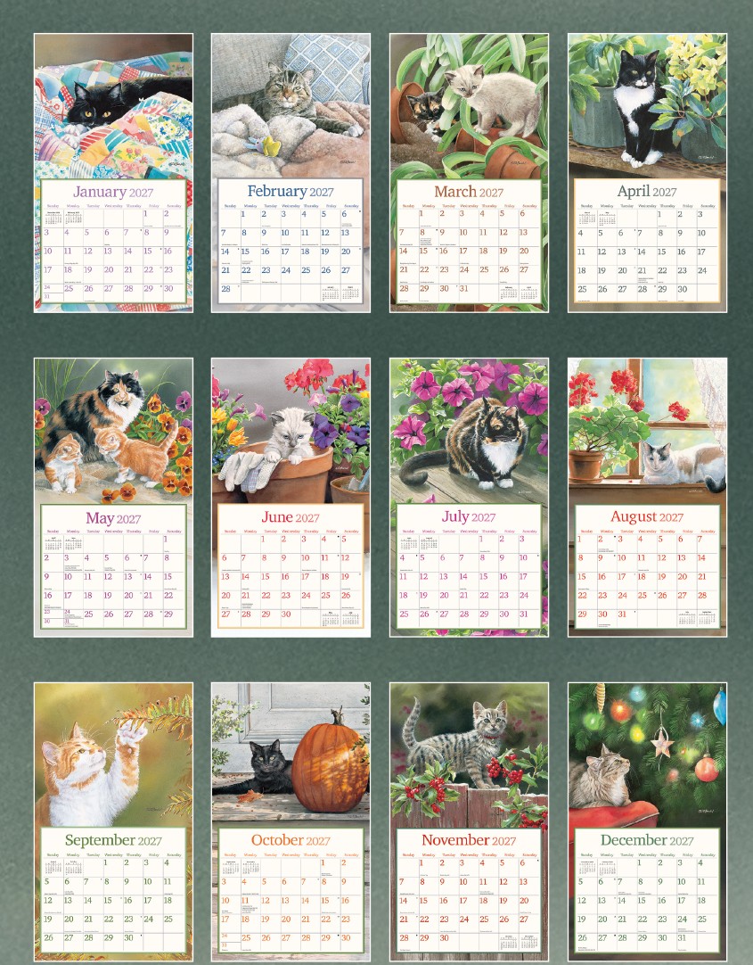 Cats in the Country 2027 Lang Kalender 27991001899-02 Overzicht van alle 12 maanden van de Cats in the Country 2027 kalender van Susan Bourdet