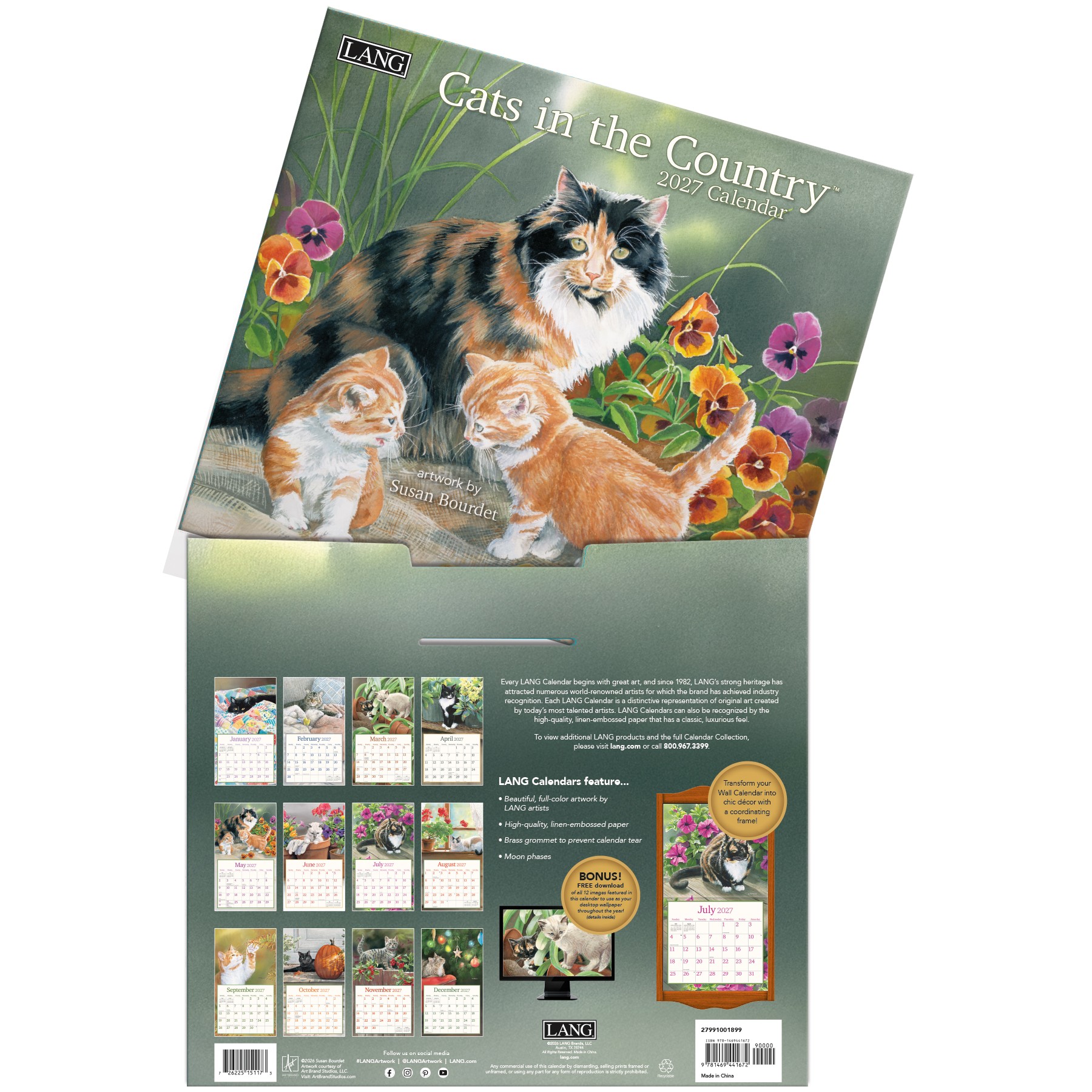 Cats in the Country 2027 Lang Kalender 27991001899-04 Susan Bourdet Cats in the Country 2027 kalender in luxe bewaarhoes.