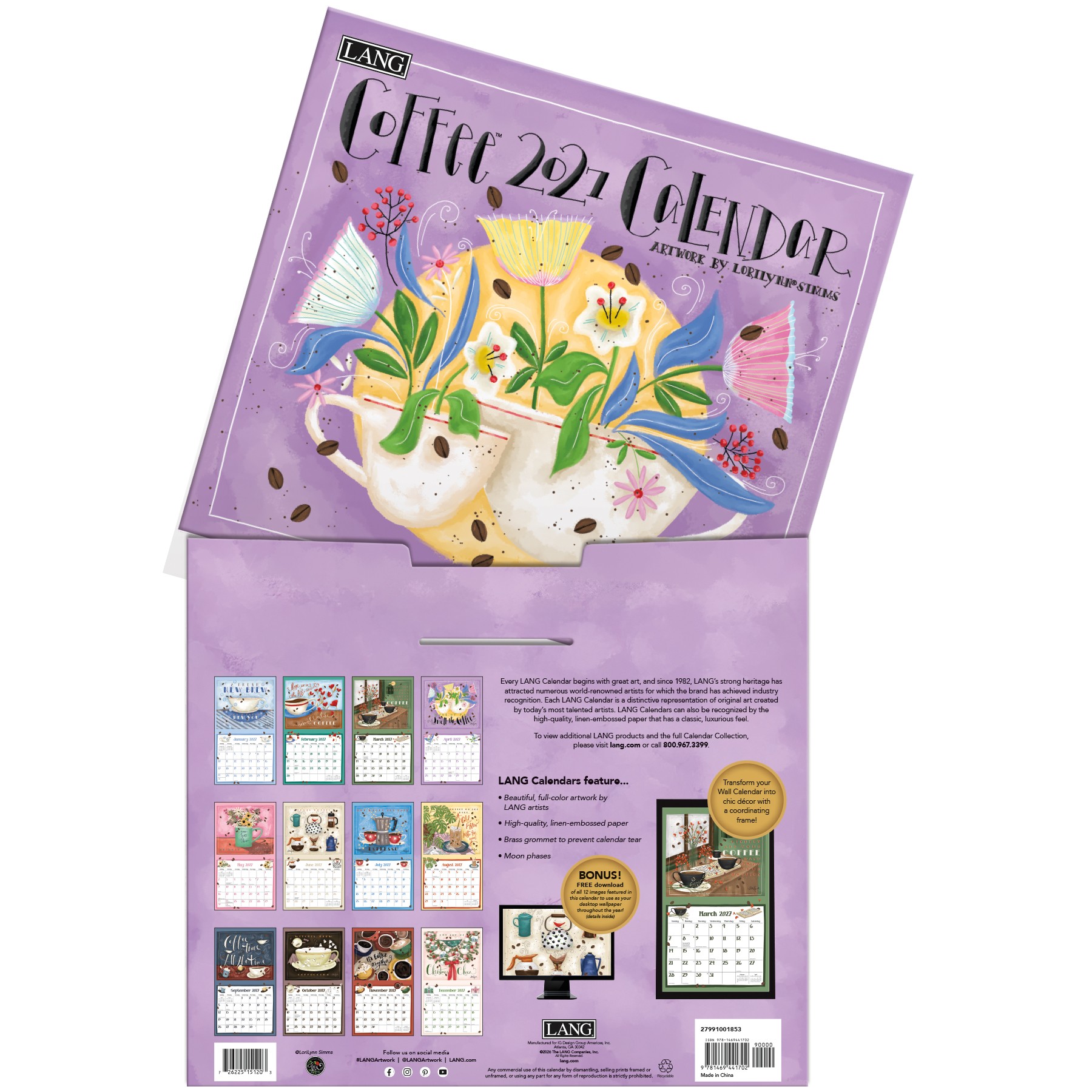 Coffee 2027 Lang Kalender 27991001853-04 LoriLynn Simms Coffee 2027 kalender in luxe bewaarhoes.