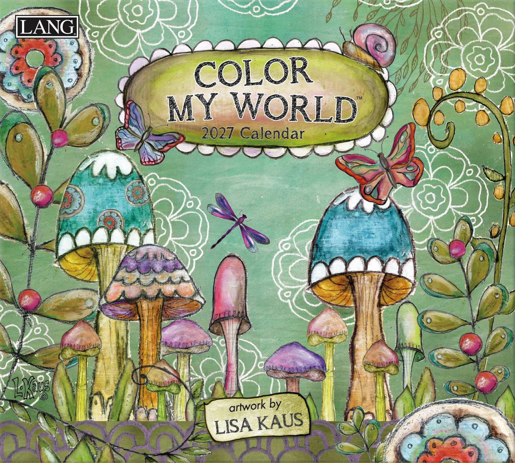 Lang kalender Color My World 2027 met vrolijke, artistieke kunst van Lisa Kaus.