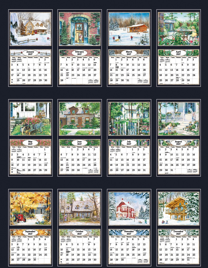 Country Welcome 2027 Lang Kalender 27991001907-02 2027 Country Welcome kalender met alle maandillustraties van landelijke scènes in één overzicht.