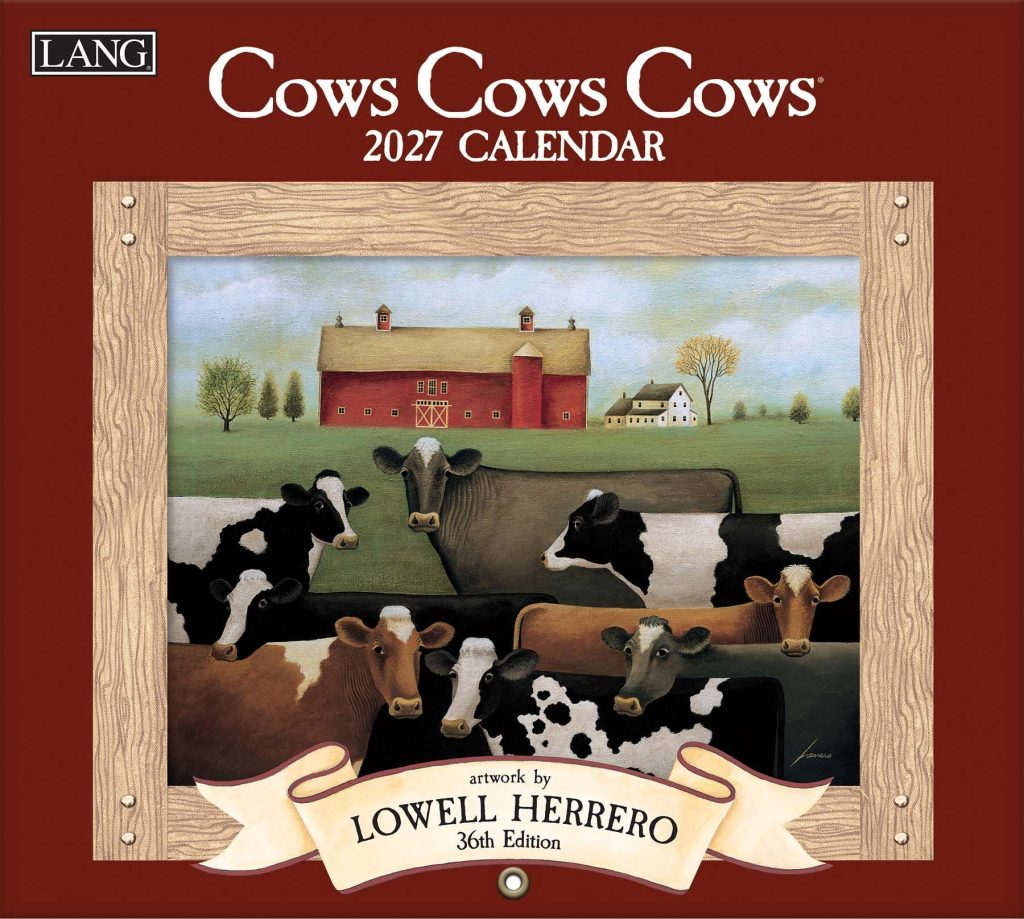 Lowell Herrero 2027 kalender Cows Cows Cows met speelse schilderijen van koeien.