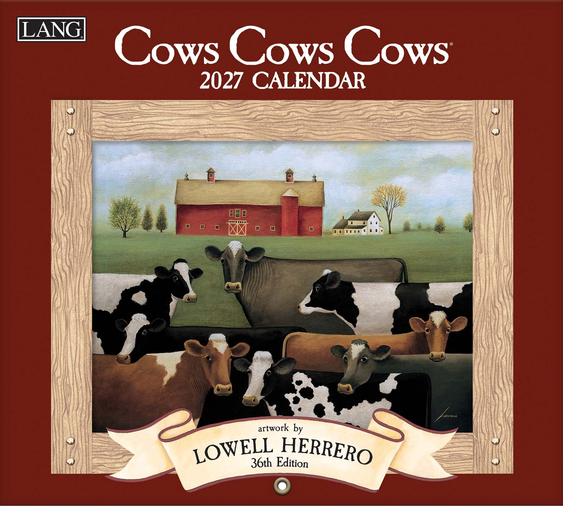 Cows Cows Cows 2027 Lang Kalender Lowell Herrero 2027 kalender Cows Cows Cows met speelse schilderijen van koeien.