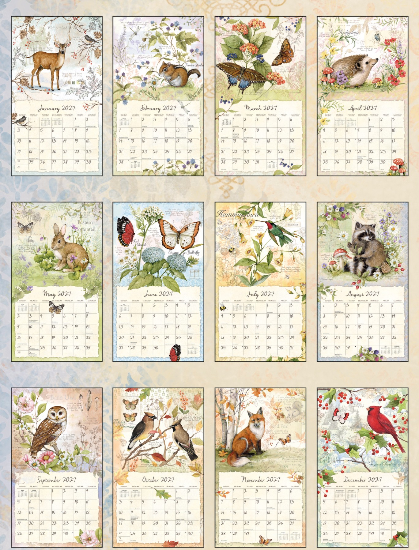 Field Guide 2027 Lang Kalender 27991001981-1 Overzicht van alle 12 maanden van de Field Guide 2027 kalender van Susan Winget.