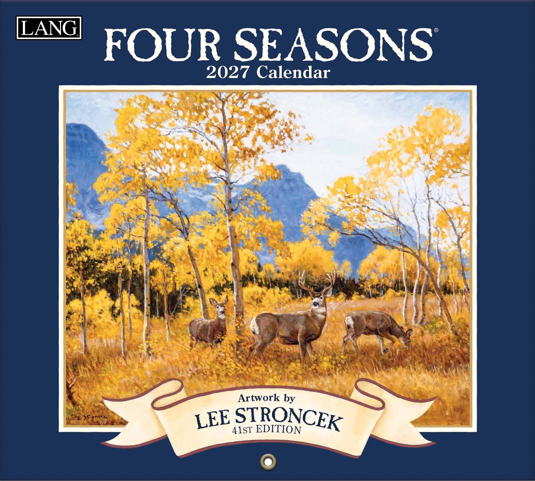 Lee Stroncek 2027 kalender Four Seasons met illustraties van lente, zomer, herfst en winter.