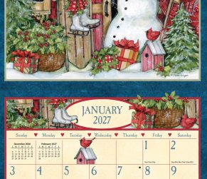 Heart & Home 2027 kalender van Susan Winget opengevouwen met voorbeeld van één maand.