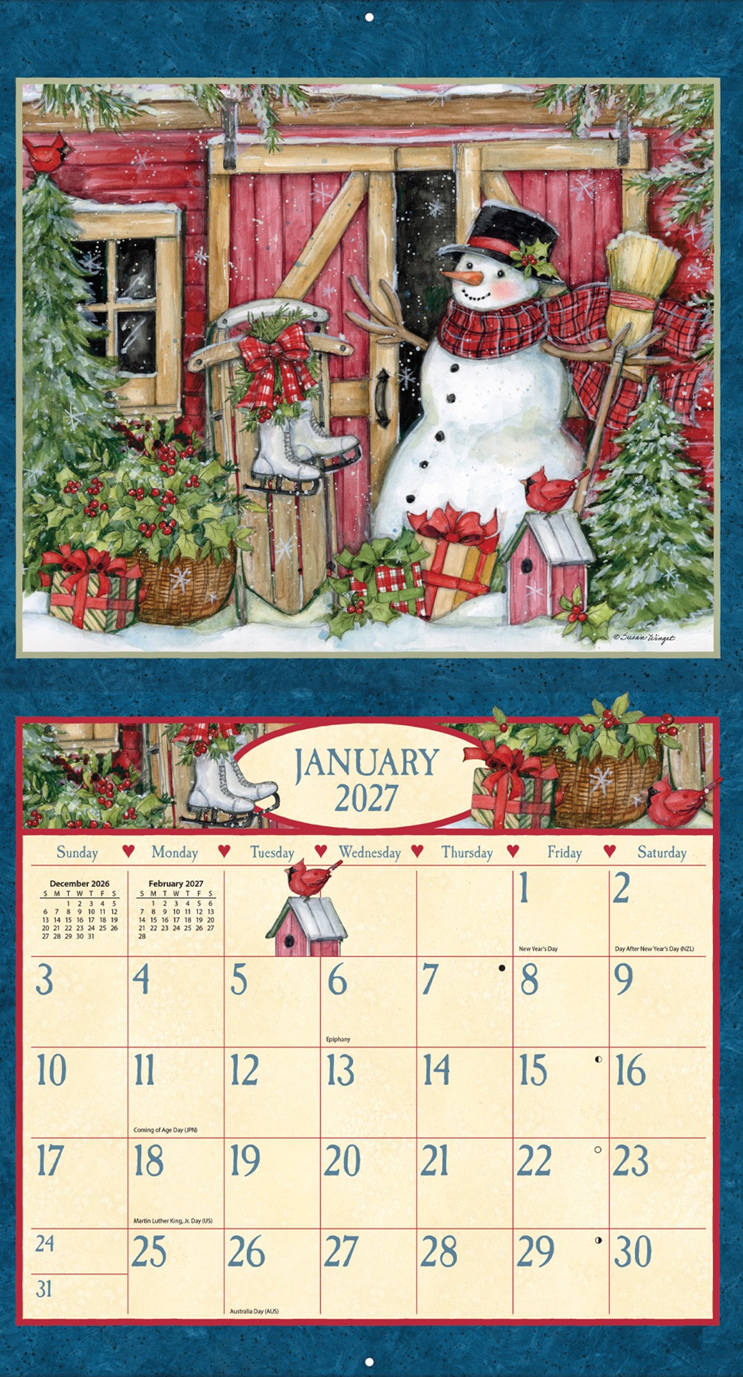 Heart & Home 2027 kalender van Susan Winget opengevouwen met voorbeeld van één maand.