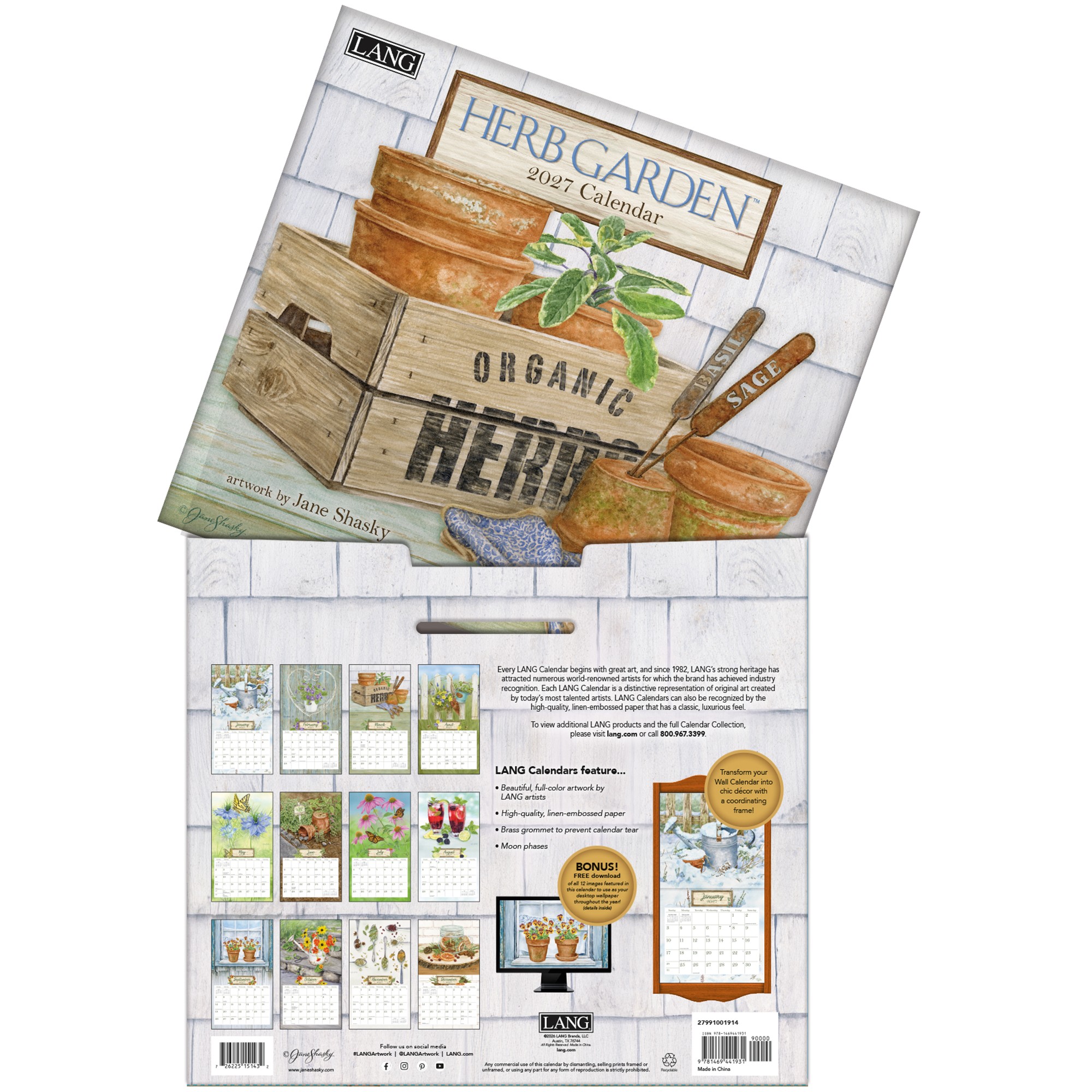 Herb Garden 2027 Lang Kalender 27991001914-04 Herb Garden 2027 kalender in luxe bewaarhoes.