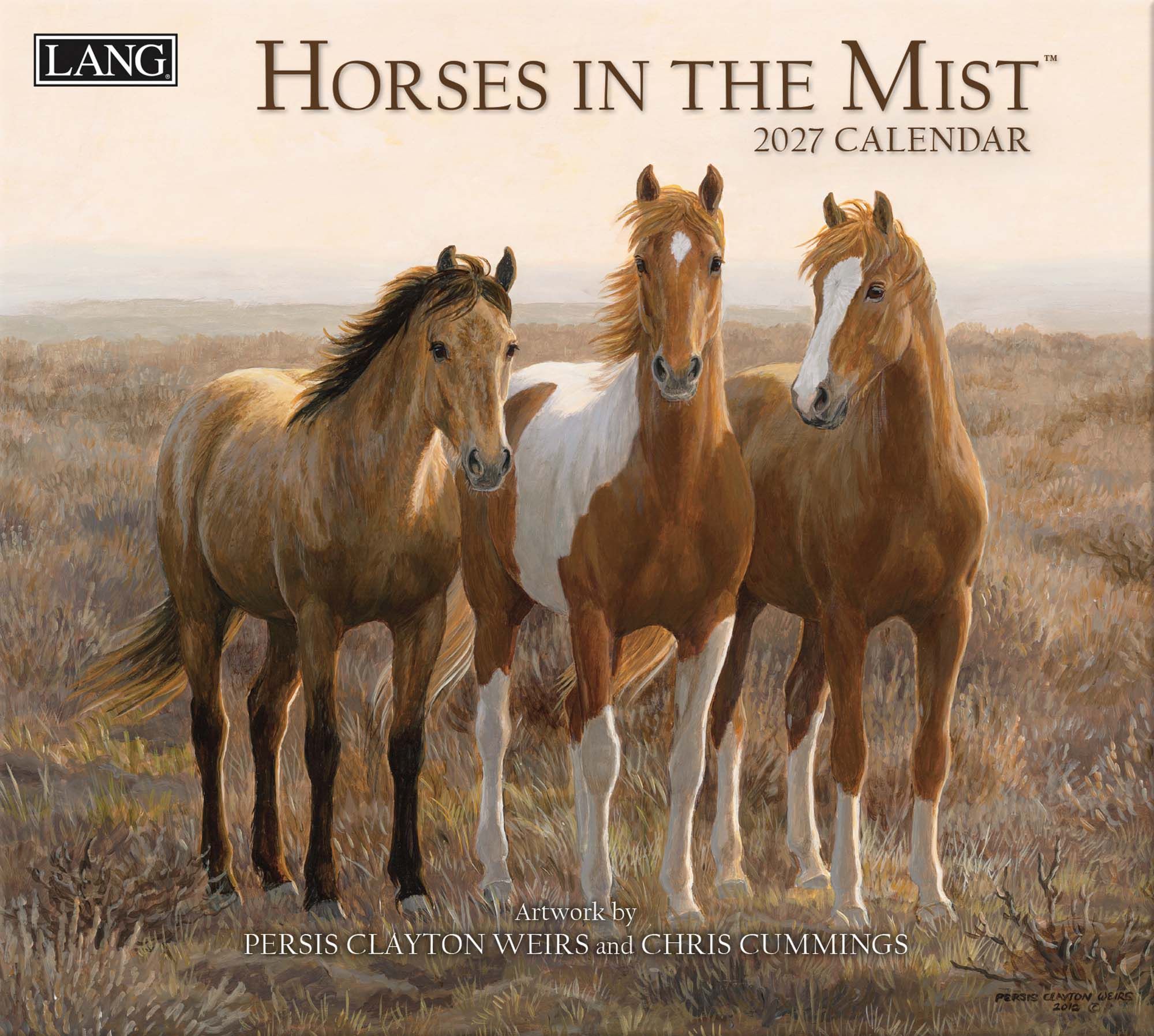 Horses in the Mist 2027 Lang Kalender 2027 paardenkalender Horses in the Mist met realistische en sfeervolle paardenschilderijen.