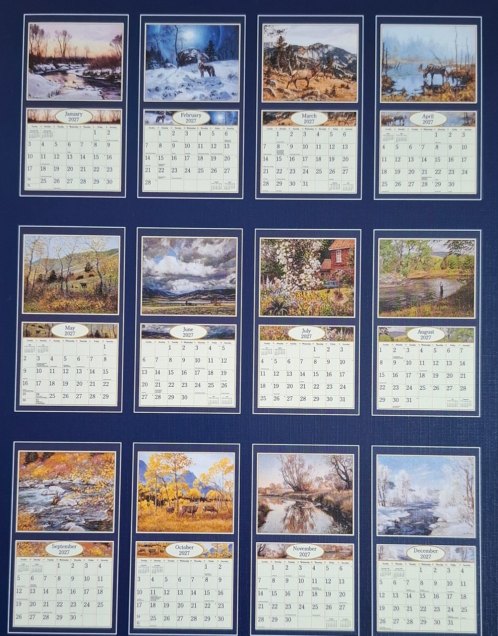 Lang Kalender Four Seasons 2027_12 maand overzicht Maanden overzicht van de mooie Four Seasons 2027 kalender.