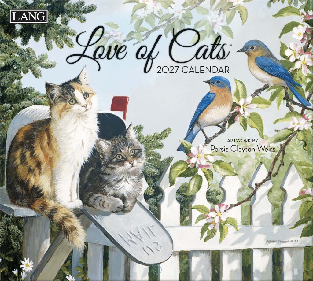 Wandkalender ‘Love of Cats’ van Persis Clayton Weirs met realistische kattenillustraties.