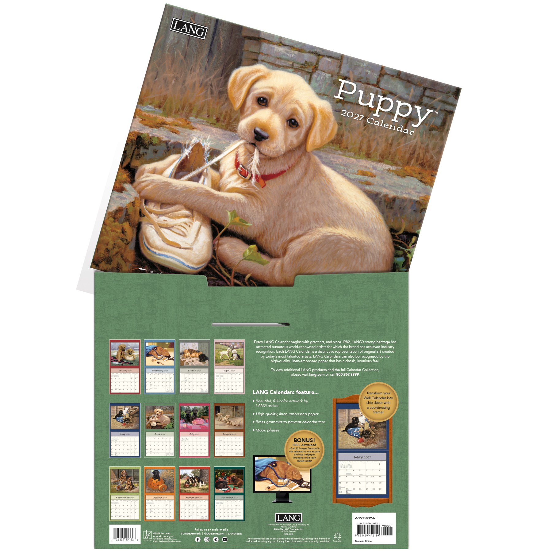 Puppy 2027 Lang Kalender 27991001937-04 Jim Lamb Puppy Kalender 2027 in luxe bewaarhoes.