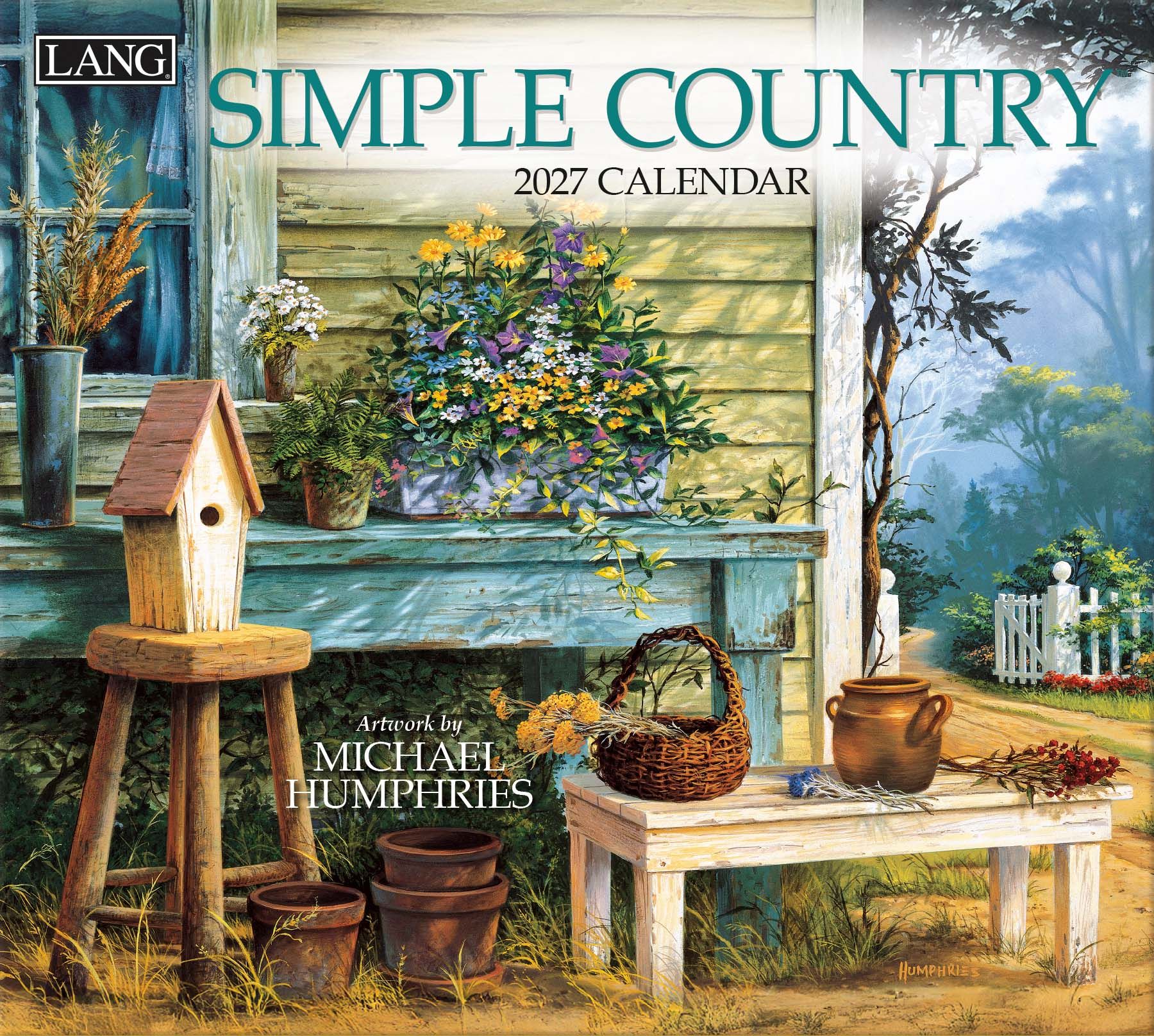 Wandkalender ‘Simple Country 2027’ van Michael Humphries met landelijke en rustieke illustraties.