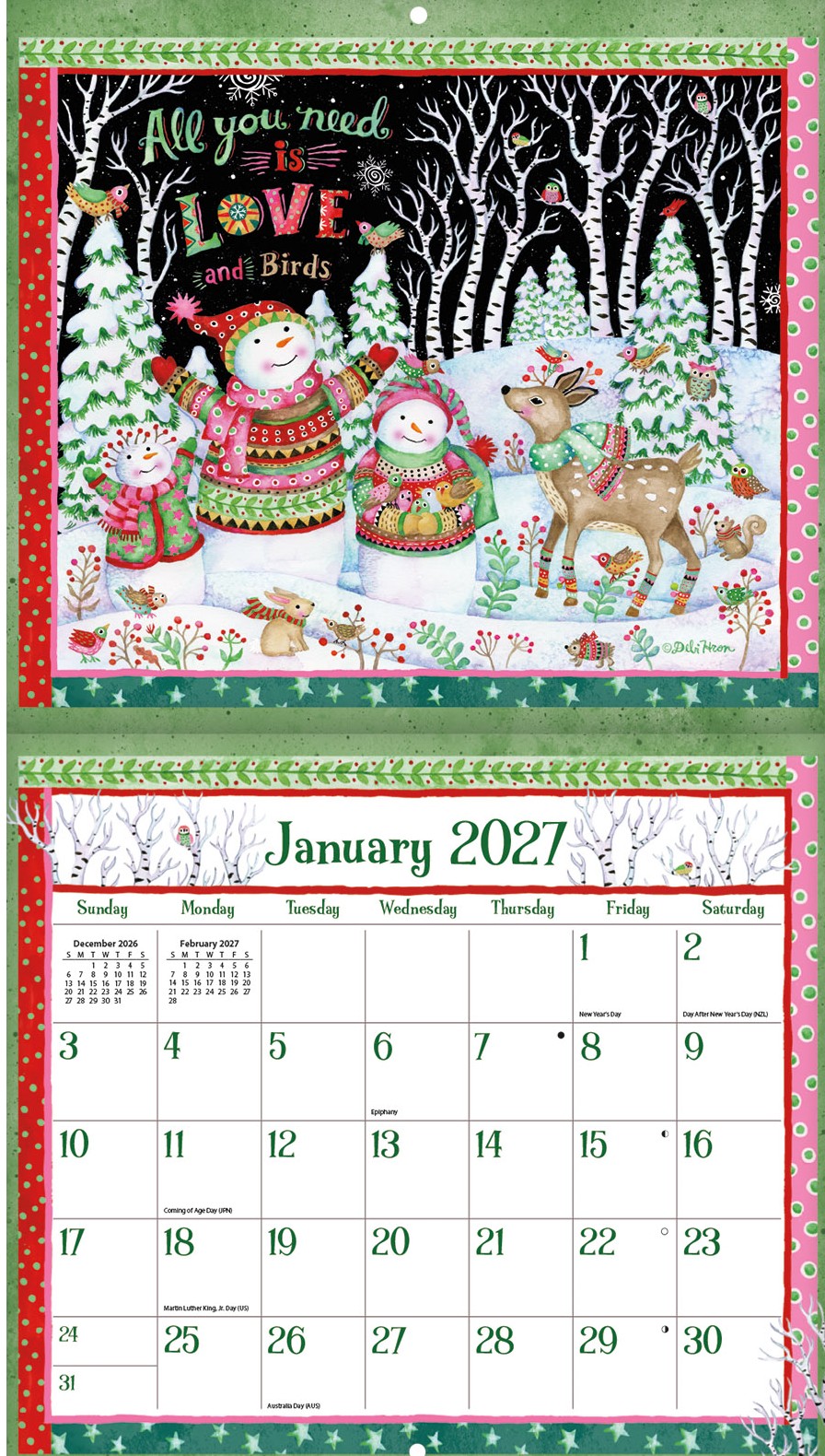 Wandkalender Simple Inspirations 2027 met detailweergave van één maand uit de 12.