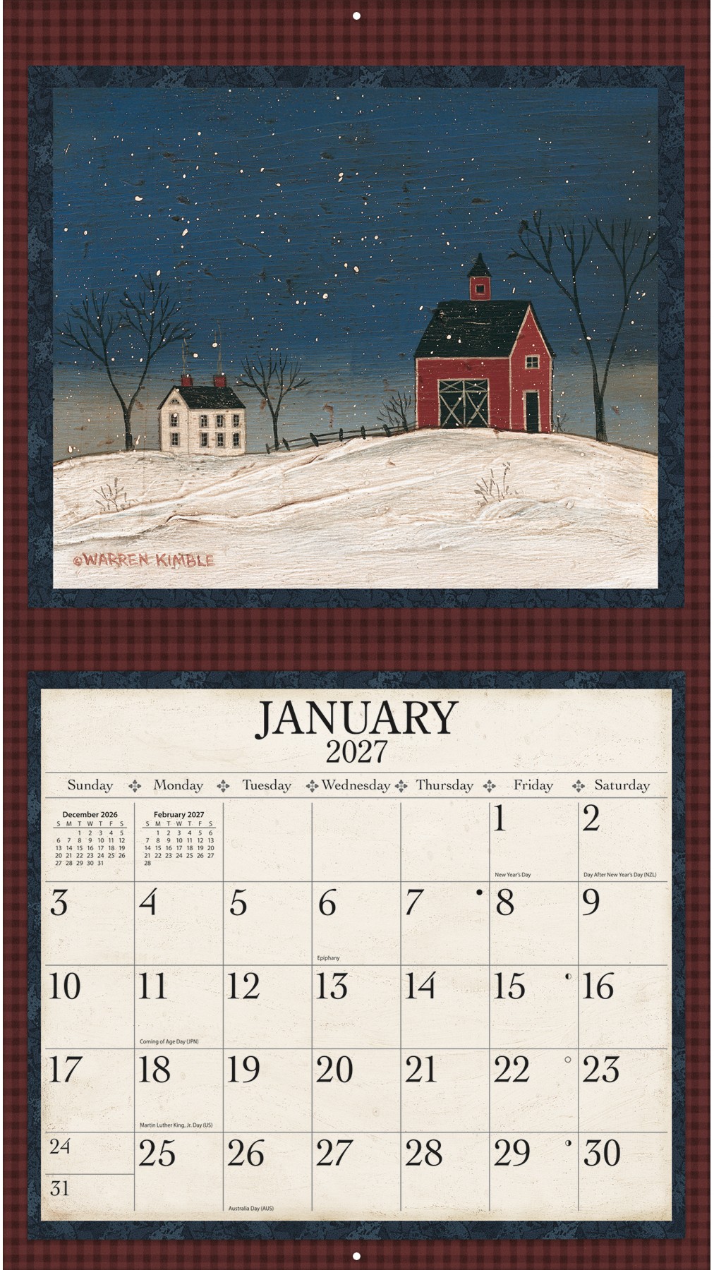 Warren Kimble 2027 Lang Kalender 27991001884-03 Warren Kimble Folk Art kalender in luxe bewaarhoes.
