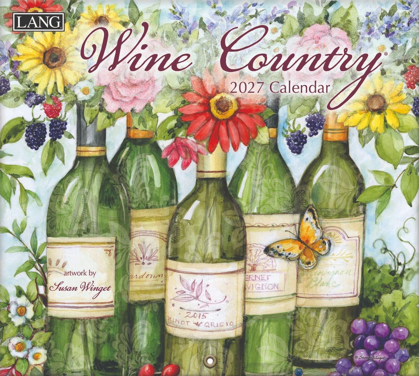 Susan Winget 2027 kalender Wine Country met landelijke wijnvelden en rustieke scènes.