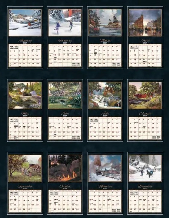 treasured-times-kalender-2027-lang-kalender-12-maanden-overzicht 12 maanden lang een mooie prent aan de muur van deze Treasured Times 2027 Lang Kalender