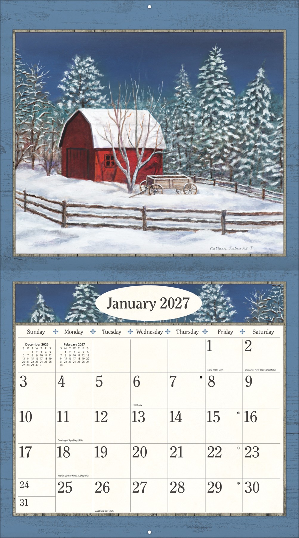 Country Living 2027 Lang Kalender 27991001905-03 Wandkalender Country Living 2027 uitgeklapt en als één geheel hangend aan de muur.