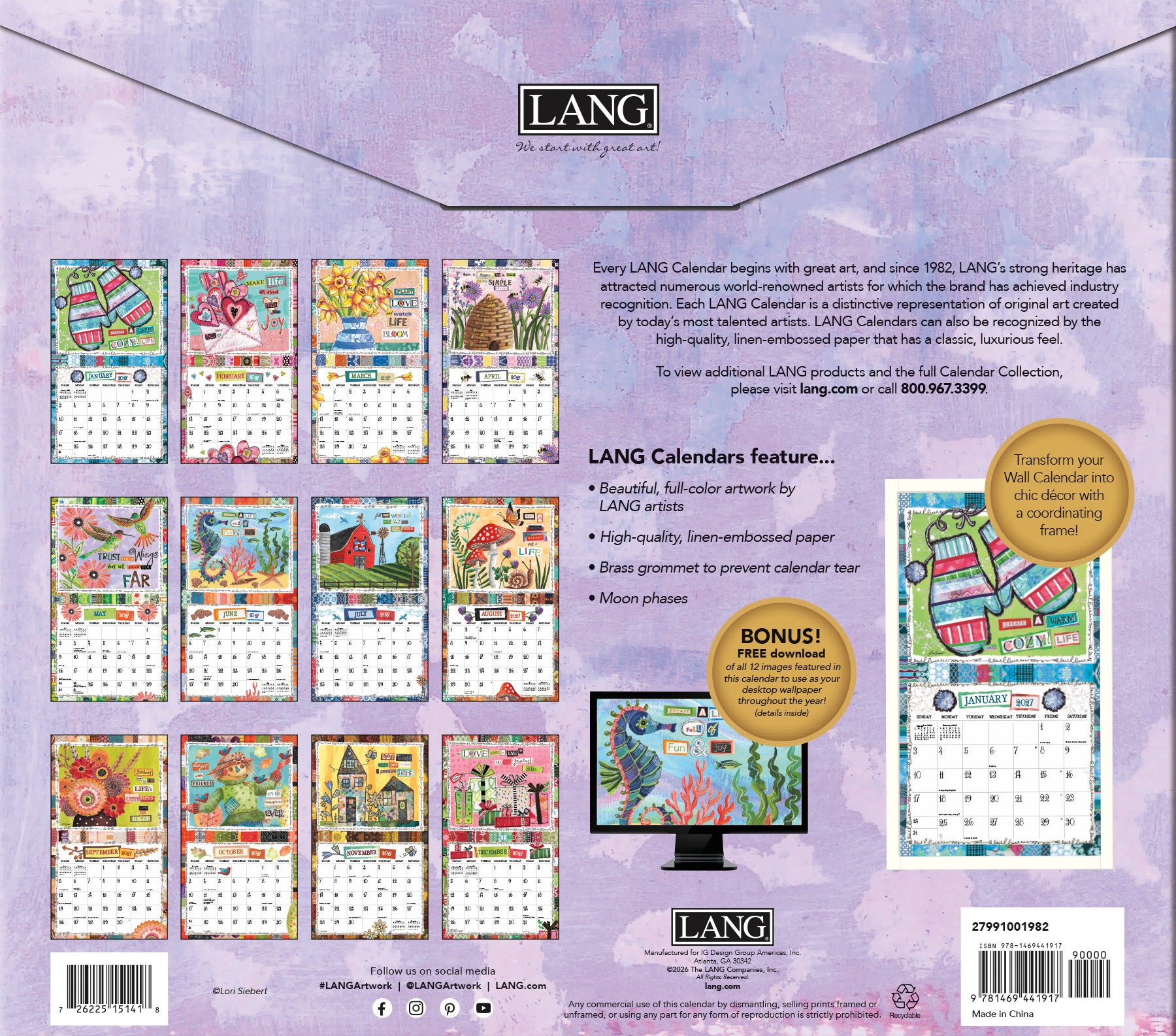Happy Life 2027 Lang Kalender 27991001982-1 Happy life 2027 kalender, met prachtige luxe reliëf prints.