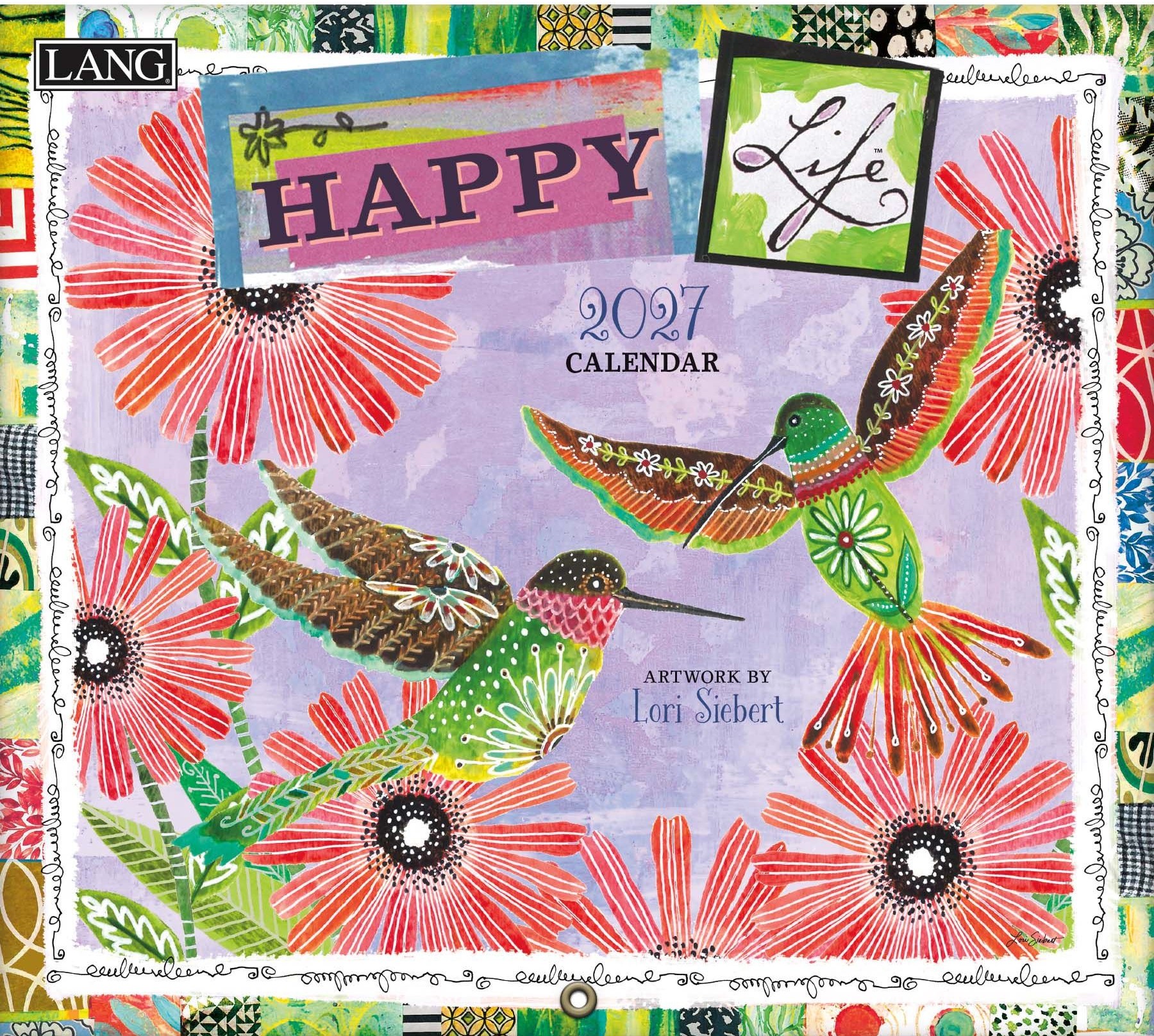 Wandkalender ‘Happy Life 2027’ van Lori Siebert met vrolijke, kleurrijke illustraties.