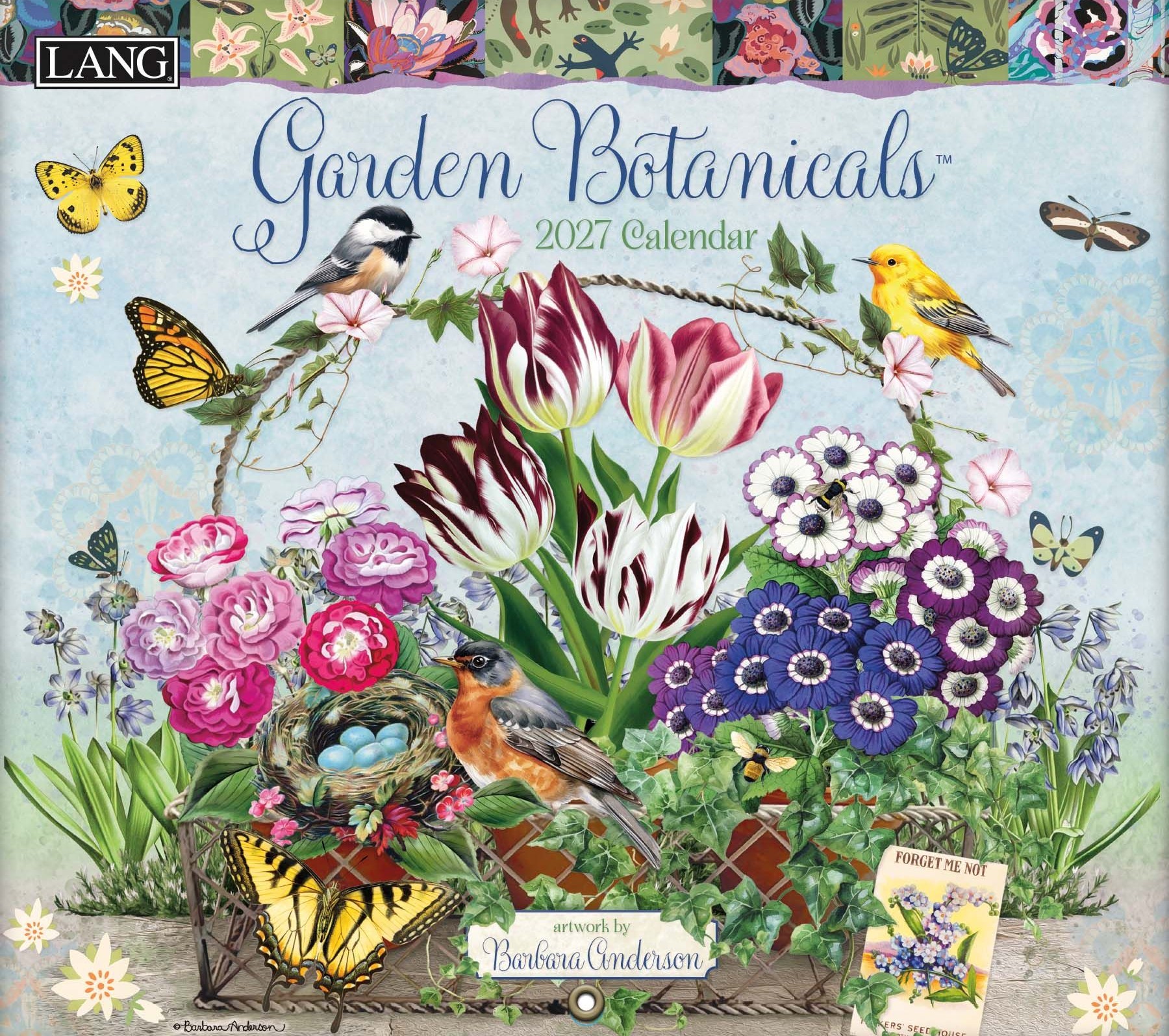 Lang Garden Botanicals 2027 kalender met gedetailleerde botanische tekeningen van planten en bloemen