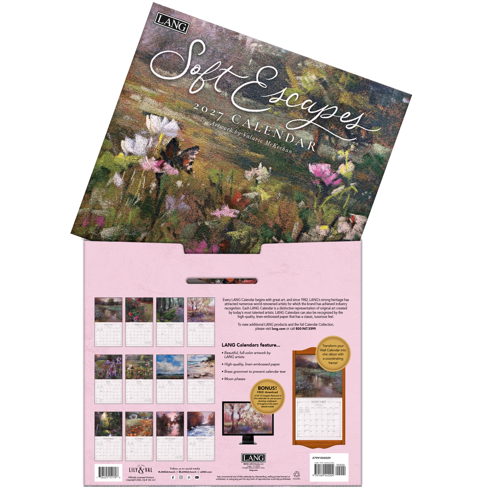 Soft Escapes 2027 Lang Kalender 27991002029-04 Wandkalender Soft Escapes in stevige bewaarhoes voor opslag en bescherming