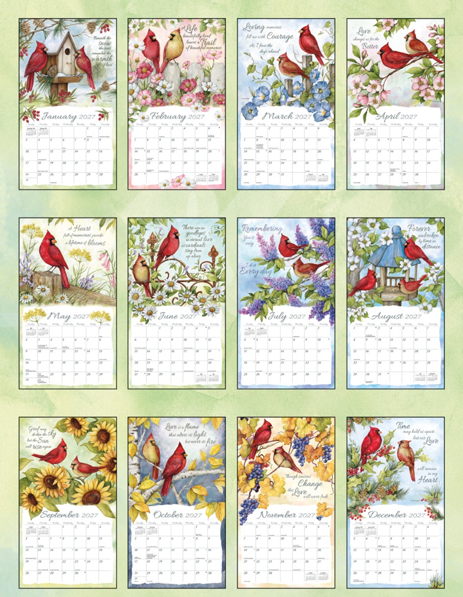 A Year of Remembtrance 2027 Lang Kalender 27991002039-02 Overzicht foto van de 12 maandplaatjes. van deze Kalender.