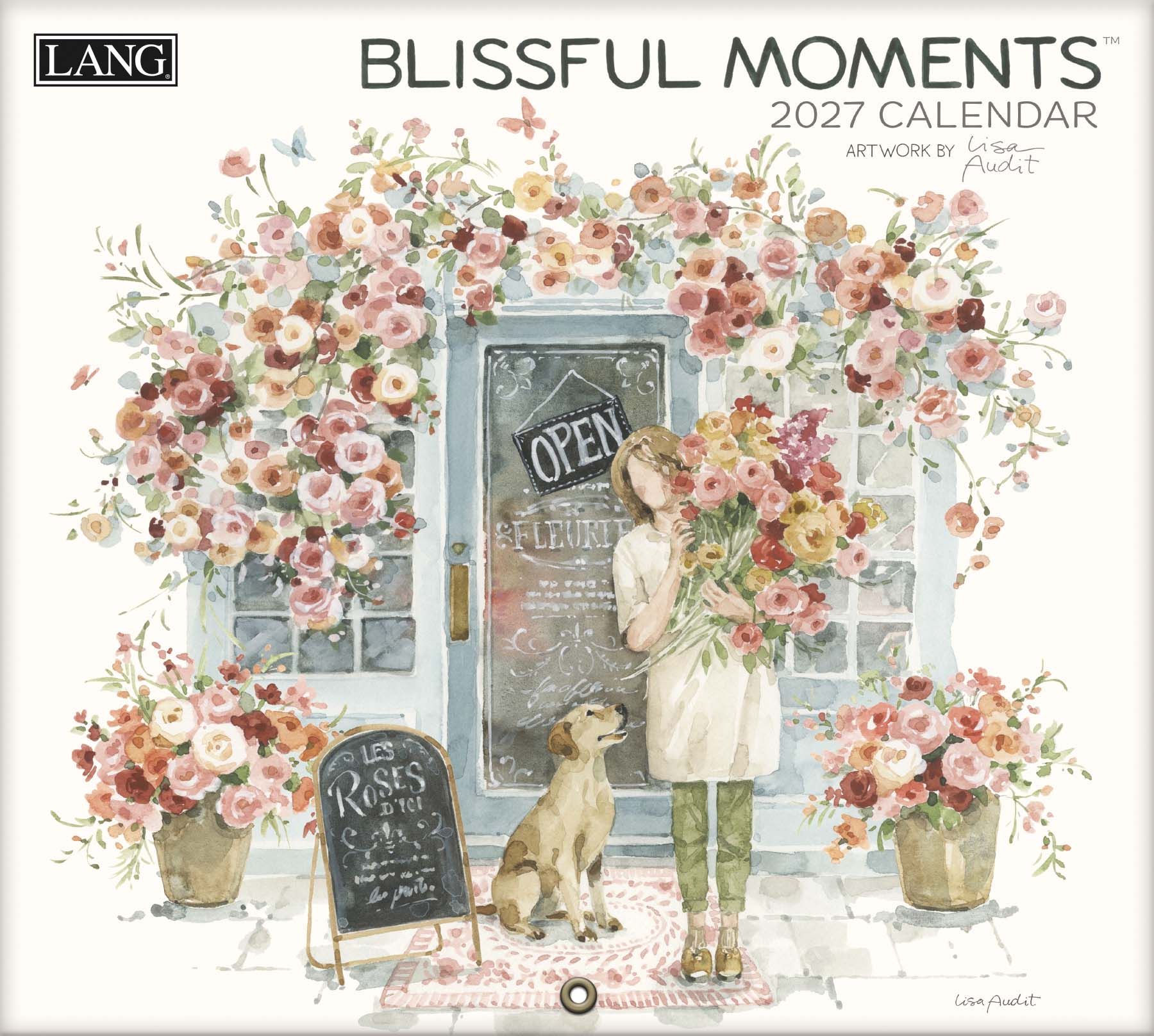 Lang Wandkalender Blissful Moment 2027 met sfeervolle, rustgevende illustraties in zachte kleuren.