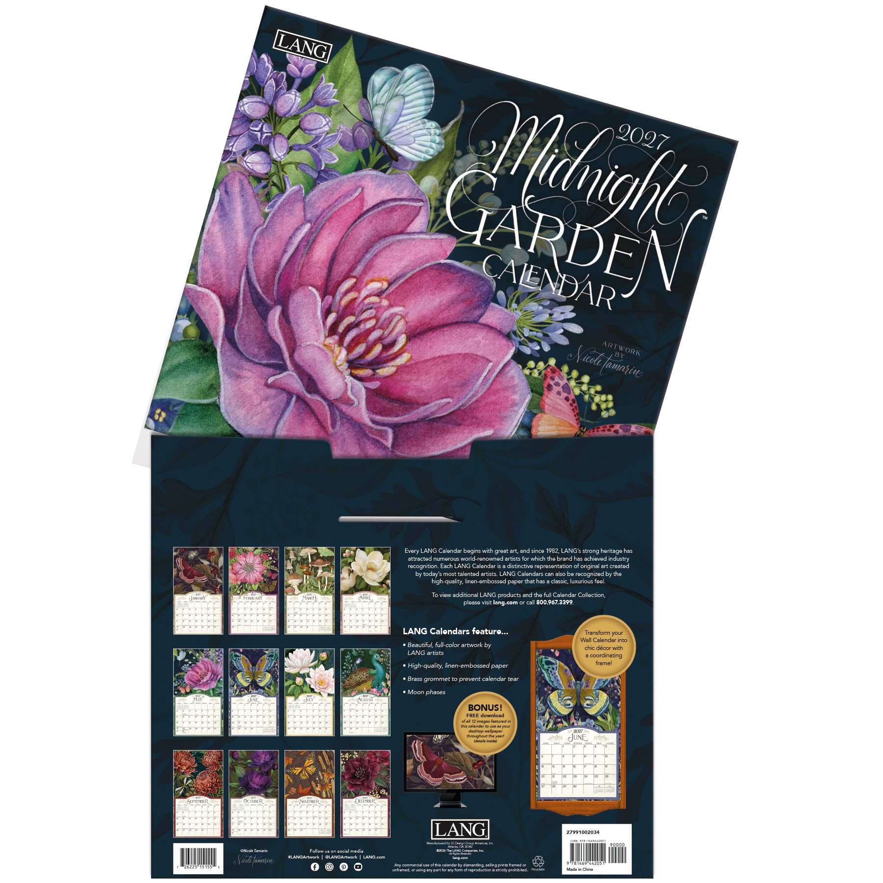 De Lang Midnight Garden 2027 kalender wordt geleverd in een luxe bewaarhoes.