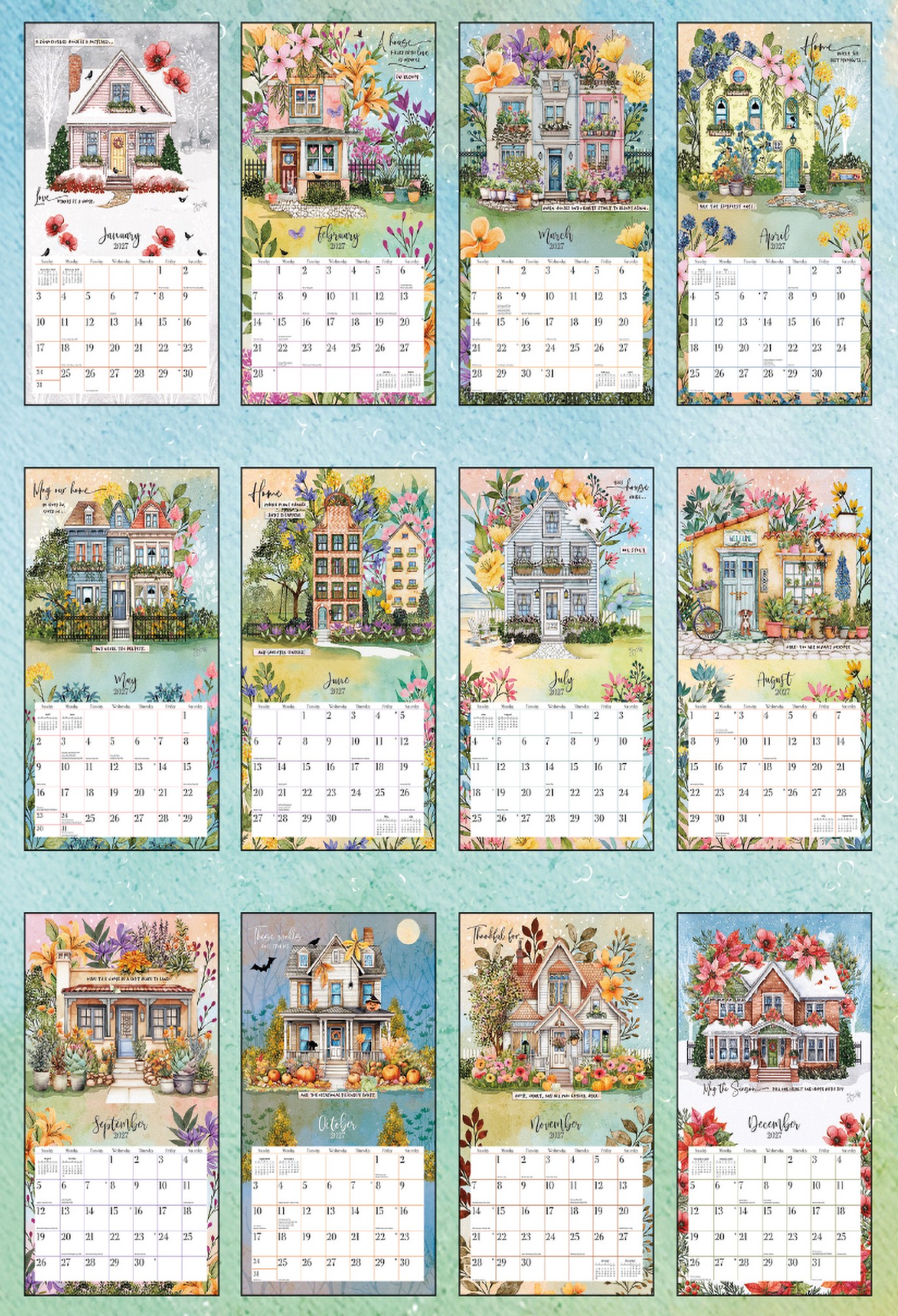 Bless This Home 2027 Lang Kalender 27991002037-2 Overzicht van alle 12 maanden van de Bless the Home 2027 kalender van Joy Hall.