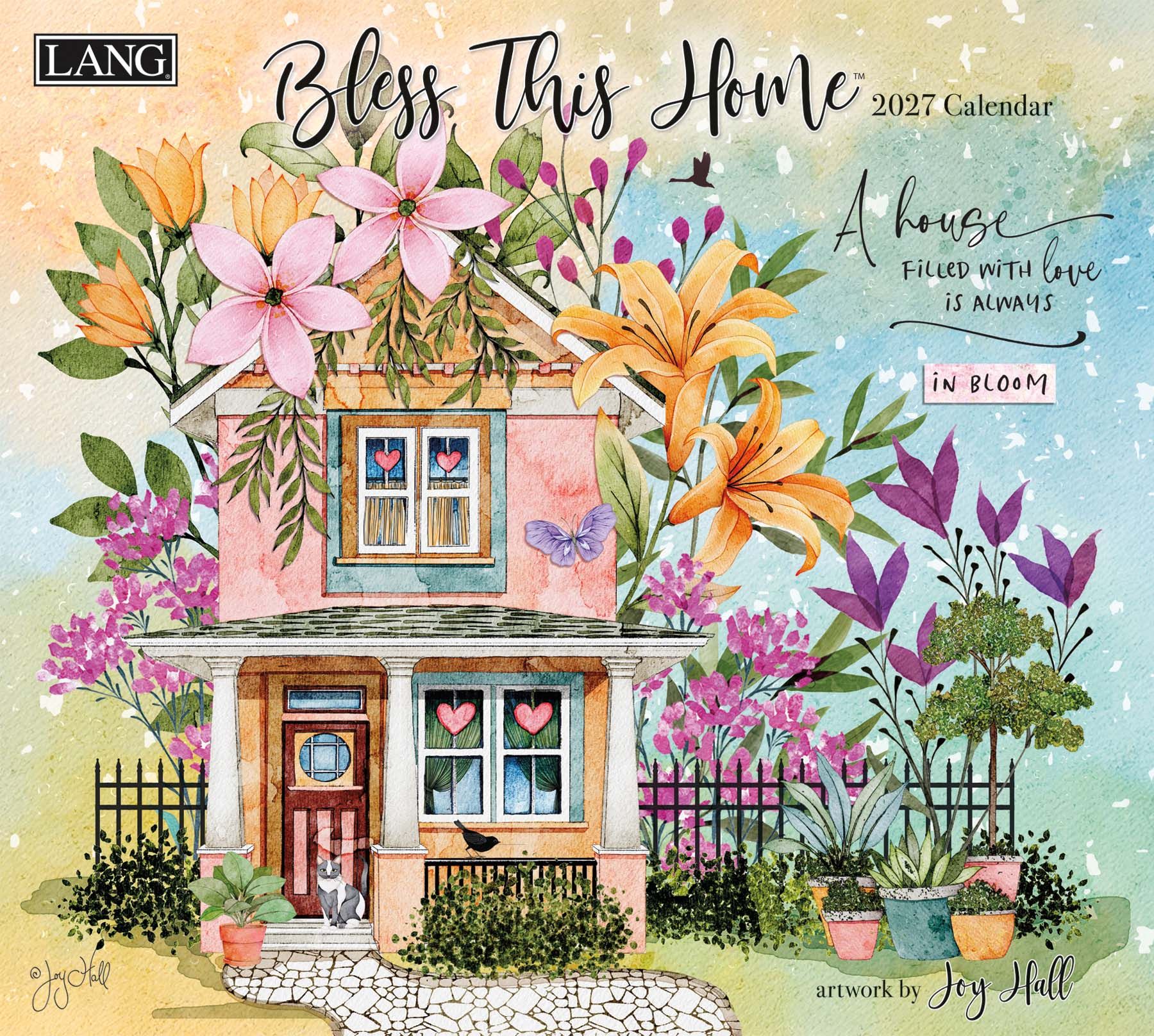 Wandkalender Bless This Home 2027 Lang kalender met mooie huiselijke illustraties en decoratieve stijl
