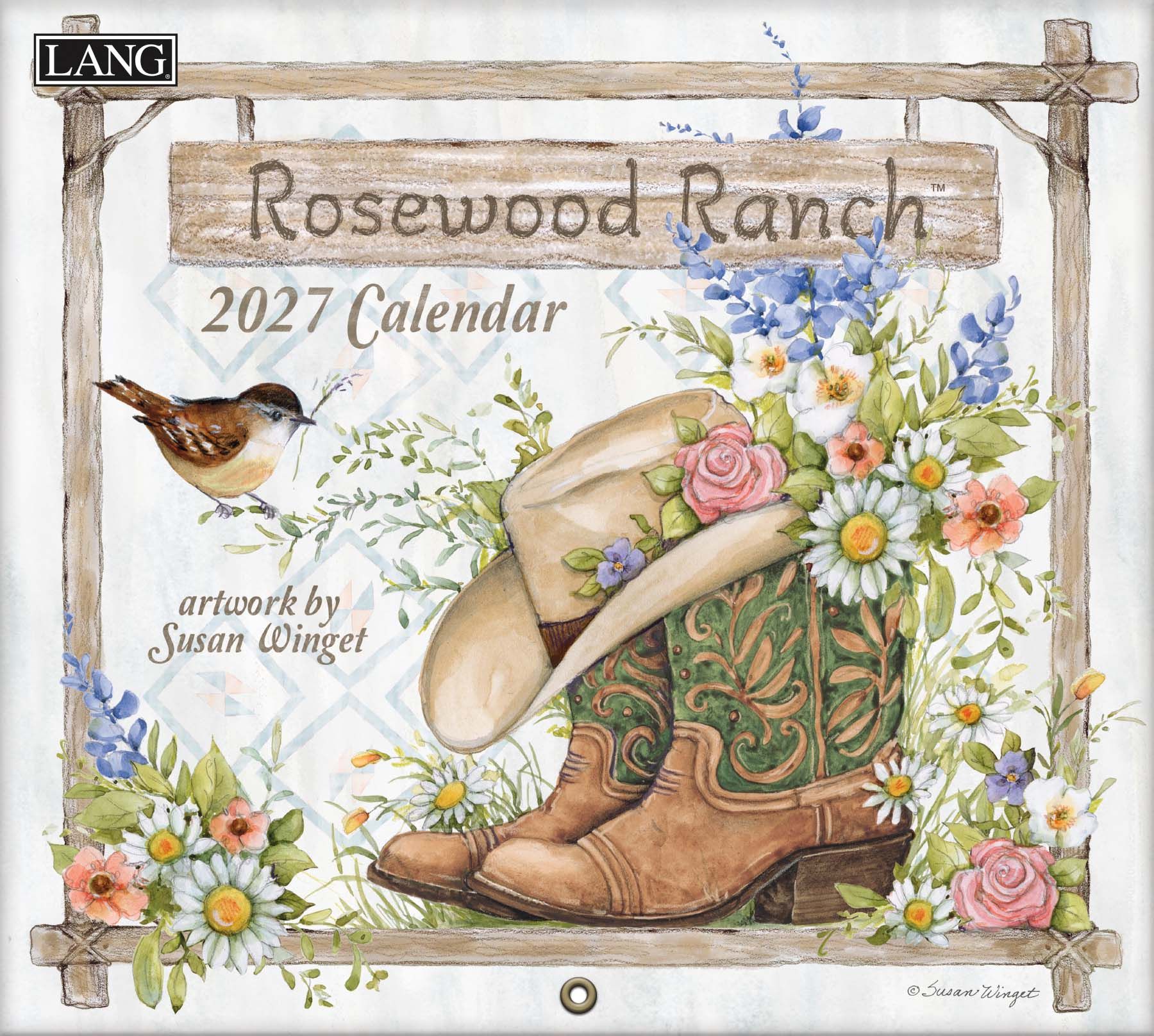 Rosewood Ranch 2027 Lang muur kalender met Farm tafereel op de cover.