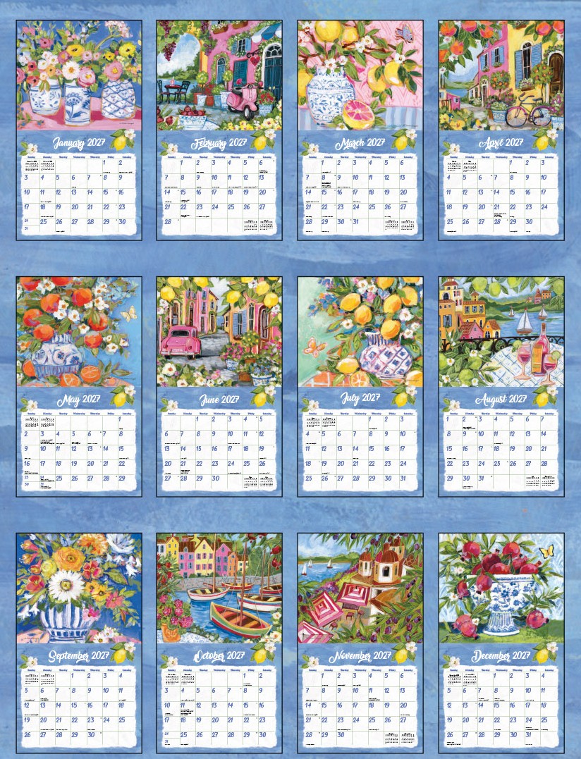 Ciao Bella 2027 Lang Kalender 27991002042-02 “Overzicht van alle 12 maanden van de Ciao Bella Italia 2027 kalender van Susan Winget.